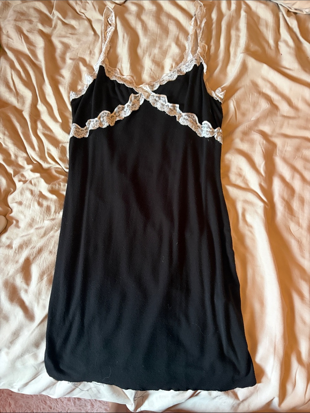 Black Lace-Trim Slip Dress